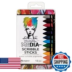 Ranger Dina Wakley Media Scribble Sticks, 12 Pc, Multicolor, Water-soluble. Fixed Price $46.53.