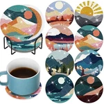 8 Pcs Diamond Painting Coasters Landscape Art Kits With Holder Shi. Fixed Price $18.61.