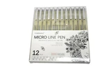 Charsoco Micro Fineliner Pen Set 12 Black Pigment Waterproof Ink Drawing. Fixed Price $14.99.