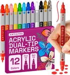 Artistro 12 Acrylic Paint Markers For Rock, Fabric, Wood, Glass, Eggs Dual-tip. Fixed Price $11.94.