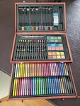 Tyko Arts Wooden Box Coloring Set 143 Pieces Missing Eraser And 2 Pencils. Fixed Price $18.50.
