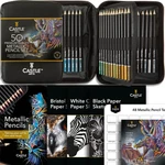 Castle Art Supplies 48 Metallic Colored Pencils Set With Extras Quality Wax. Fixed Price $52.79.