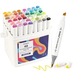 Grabie 48-COLOR Alcohol Marker Set: Double Tipped, Case & Coloring Book Included. Fixed Price $44.98.