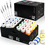 Hual Acrylic Paint Set With 5 Brushes, 24 Colors White Bottle (clean Look). Fixed Price $28.99.