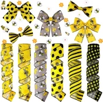 6 Rolls 20 Yards Bee Ribbon Wired Edge Yellow Black Dots Strip Sprin. Fixed Price $32.13.