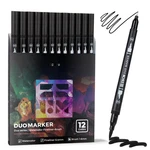 Black Duo Tip Pens, 12 Pack Fine & Brush Markers For Adult Coloring Bo.... Fixed Price $15.04.