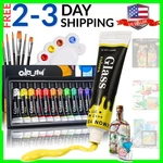 Acrylic Glass Paint Set With 6 Brushes, Palette, 12 Colors Stain Pain.... Fixed Price $29.69.