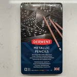 Derwent Professional Metallic Pencil Tin Set 12 Shimmer Colours New Open Box. Fixed Price $24.99.