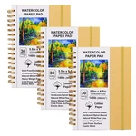Watercolor Paper Pads, 5.5X8.5, 3PACK, Kraft Hardcover Sketch Books, 140LB/30.... Fixed Price $32.50.