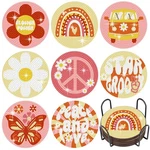 Shellwei 8 Pcs Boho Diamond Painting Art Coasters With Mainly Pink And Yellow. Fixed Price $20.78.