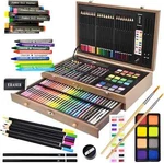 Sunnyglade 145 Piece Deluxe Art Set, Wooden Box & Drawing Kit With Crayons. Fixed Price $37.99.