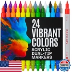 Artistro 24 Acrylic Paint Markers, Dual Tip For Rock, Fabric, Wood, Glass, Craft. Fixed Price $14.13.