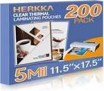Herkka 200-PACK Laminating Pouches 11X17", 5 Mil, Clear, Round Corner. Fixed Price $76.99.