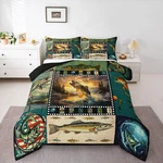 Feelyou Pike Fish Duvet Quilt Full Size Bass Big Bedding Set For Kids Boys. Fixed Price $29.87.
