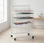 White Art Drying Rack 18-SHELF Mobile For Classroom, Canvas & Paper. Fixed Price $69.99.