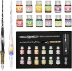 Essshop Glass Dip Ink Pen Calligraphy Set - 17 Pcs Kit With Rainbow Crystal Retr. Fixed Price $50.99.