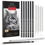 Charcoal Drawing Set -12 Pc Black Pencils, White E.... Fixed Price $13.51.