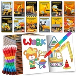 Benlouis 12PK Construction Mini Coloring Books For Kids W/ Stacking Crayons. Fixed Price $27.49.
