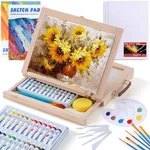 Wooden Tabletop Easel Set For Painting, 54 Pieces Starter Acrylic. Fixed Price $58.49.