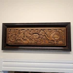 Qing Chinese Ruyi Dragon And Phoenix Prosperity Wood Carved Panel Framed Antique. Fixed Price $299.00.