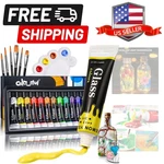 Acrylic Glass Paint Set With 6 Brushes, Palette, 12 Colors Stain Pain.... Fixed Price $24.99.
