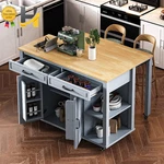 47" Kitchen Island With Extendable Dining Table Rubber Wood Veneer. Fixed Price $508.99.