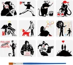 12 Pcs Banksy Drawing Stencil With Paint Brush 11.8X11.8INCH Girl Boy Man. Fixed Price $28.48.