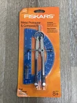 Fiskars Metal Protractor & Bow Compass Set New 2019. Fixed Price $6.00.
